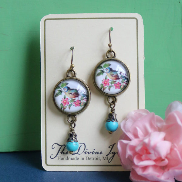 Blue Bird Vintage Inspired Drop / Dangle Earrings