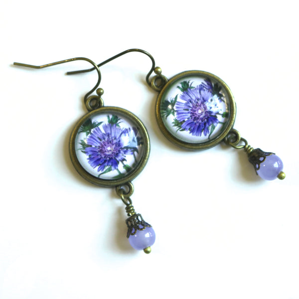 Purple Aster Vintage Inspired Drop / Dangle Earrings