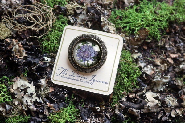 Purple Aster Flower Vintage Inspired Pin Brooch