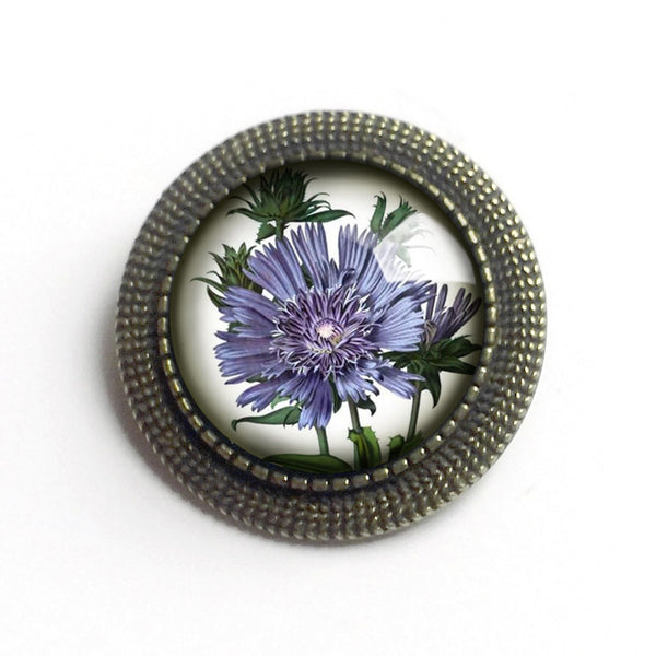 Purple Aster Flower Vintage Inspired Pin Brooch