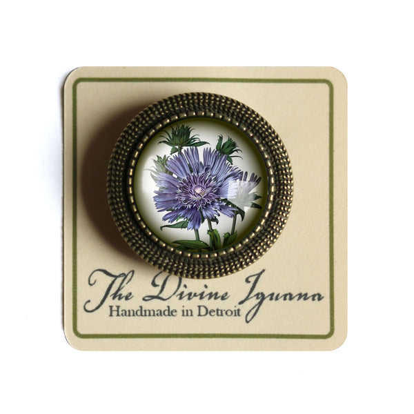 Purple Aster Flower Vintage Inspired Pin Brooch