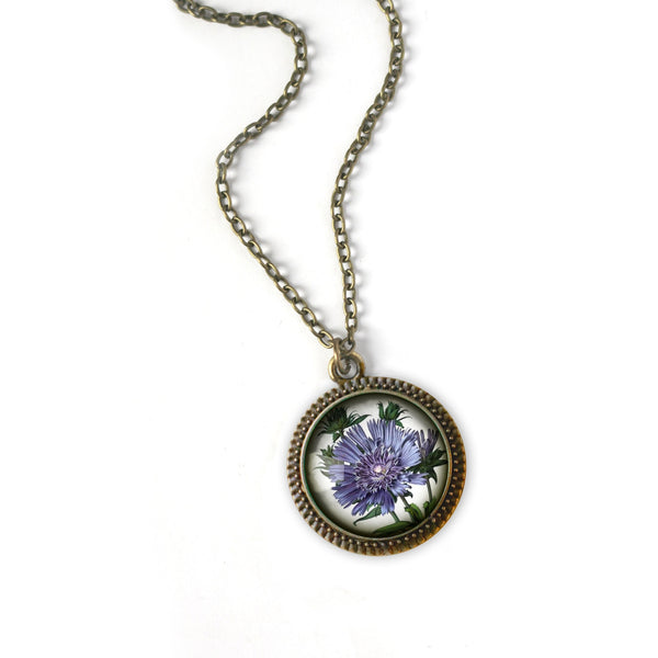 Purple Aster Wildflower Pendant Necklace