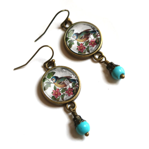 Blue Bird Vintage Inspired Drop / Dangle Earrings