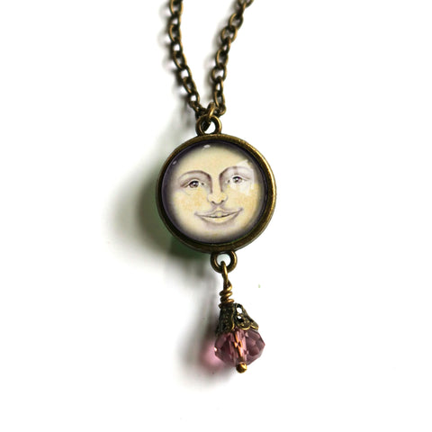 Man in the Moon Reversible Pendant Necklace with Bead Accent