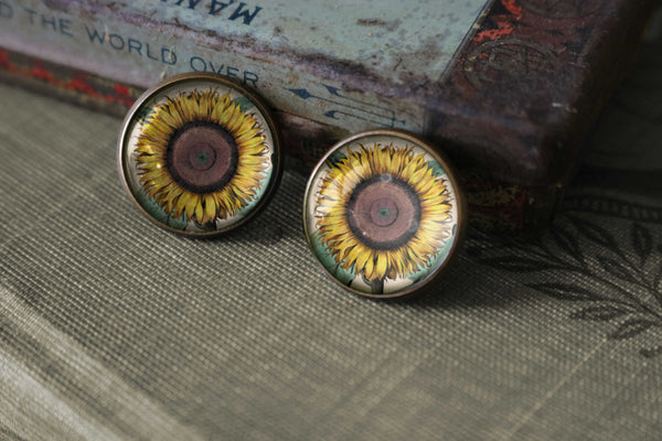 Sunflower Vintage Inspired Stud Earrings