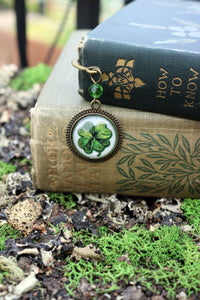 Four Leafed Clover / Shamrock Glass Cabochon Brass Book Hook / Bookmark