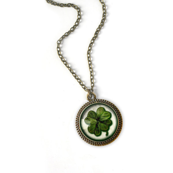 Shamrock or Four-Leafed Clover Pendant Necklace with Bead Accent