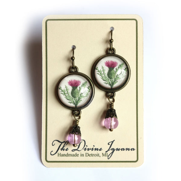 Scottish Thistle Vintage Inspired Drop / Dangle Earrings