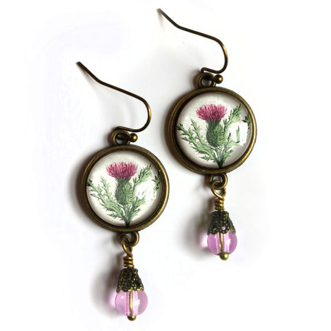 Scottish Thistle Vintage Inspired Drop / Dangle Earrings