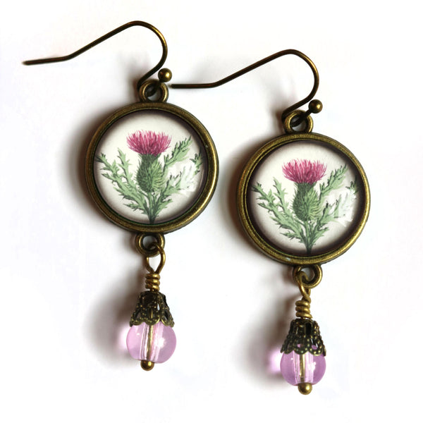 Scottish Thistle Vintage Inspired Drop / Dangle Earrings