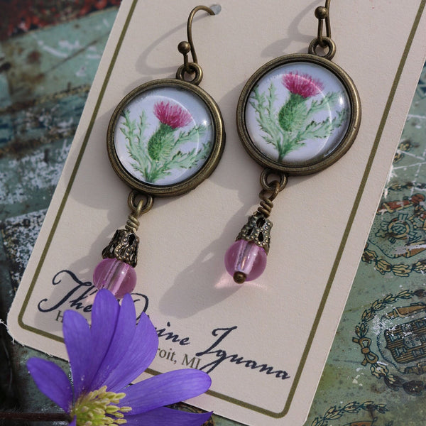 Scottish Thistle Vintage Inspired Drop / Dangle Earrings