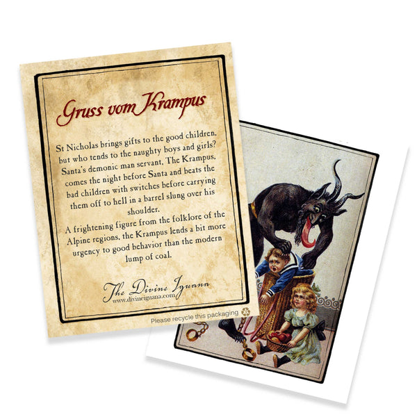 Krampus Stuffing Child into a Barrel- Set of Four Blank A-2 Note Cards with matching envelopes and "The Story of the Krampus" Inserts