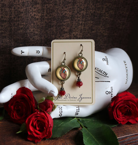 Anatomical Human Heart Vintage Inspired Drop / Dangle Earrings