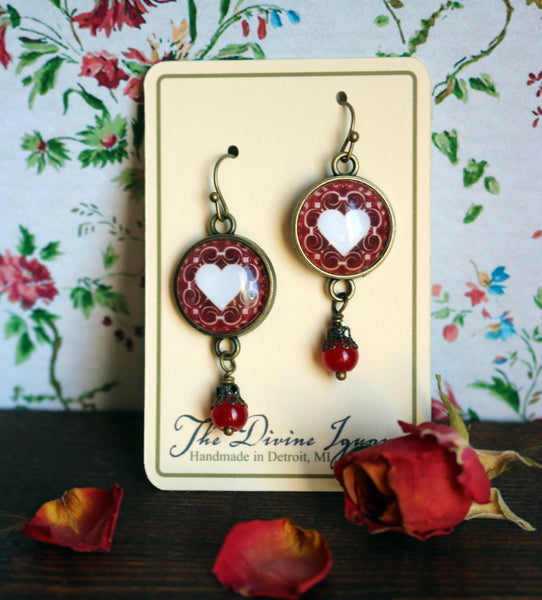 Elegant Heart Valentine's Day Vintage Inspired Drop / Dangle Earrings