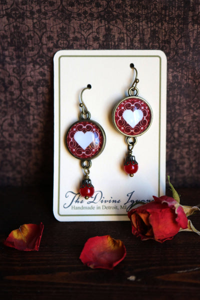 Elegant Heart Valentine's Day Vintage Inspired Drop / Dangle Earrings