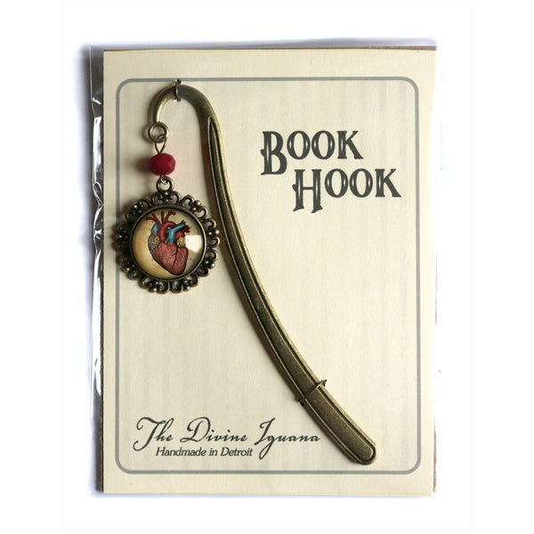 Human Heart Glass Cabochon Brass Book Hook / Bookmark