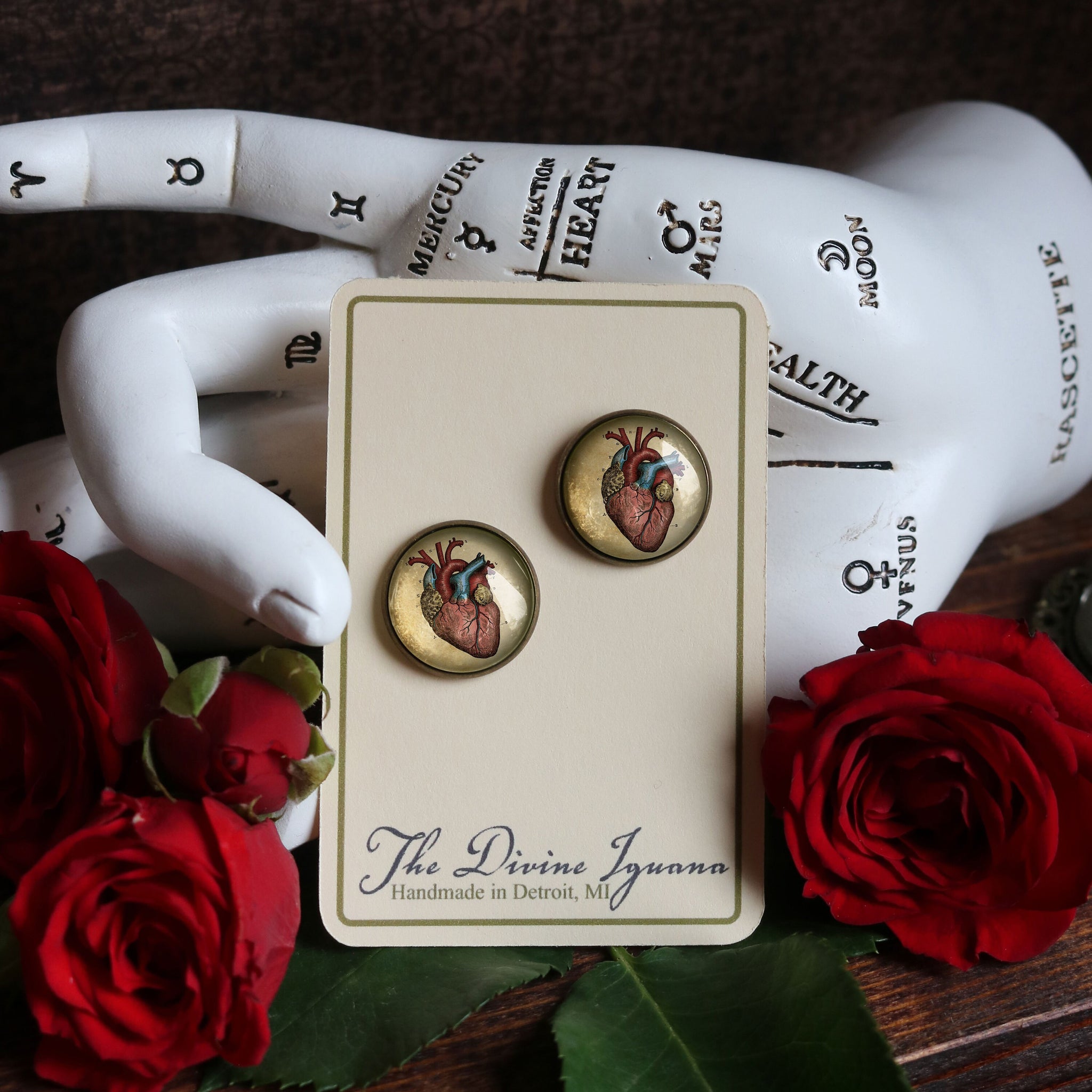 Anatomical Heart Vintage Inspired Stud Earrings