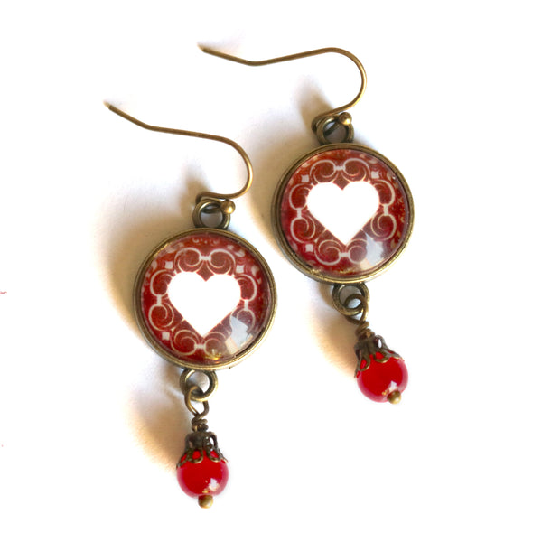 Elegant Heart Valentine's Day Vintage Inspired Drop / Dangle Earrings