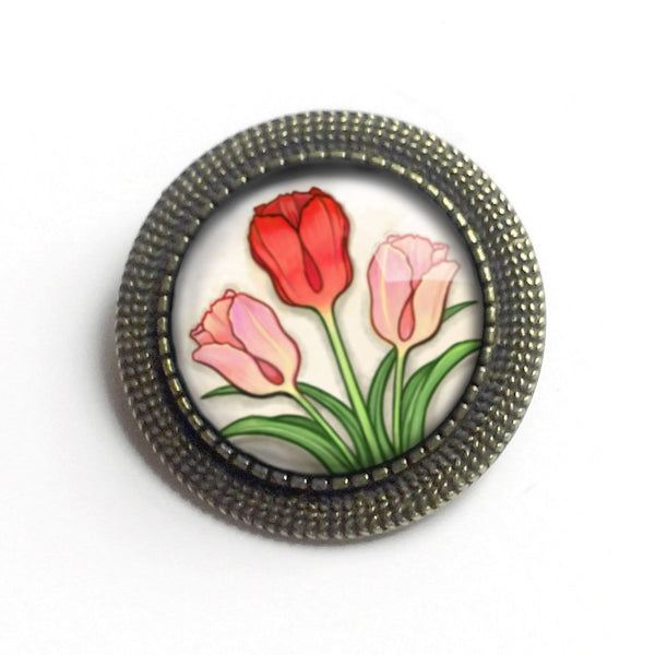 Spring Tulip Flower Vintage Inspired Pin Brooch