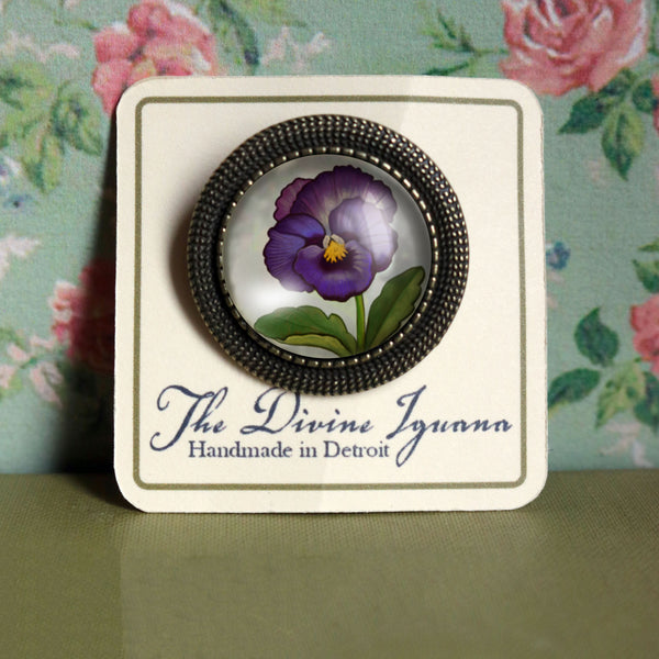 Purple Pansy Flower Vintage Inspired Pin Brooch