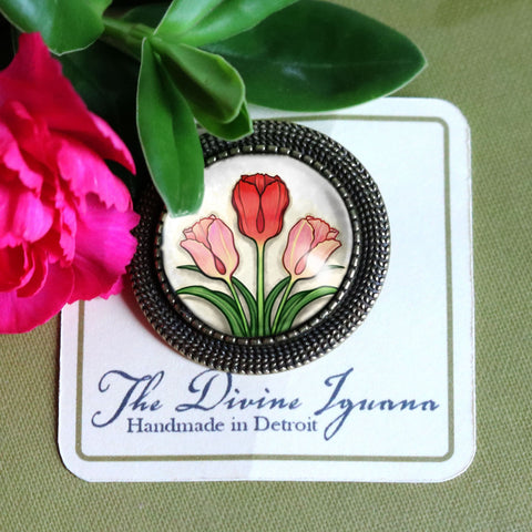 Spring Tulip Flower Vintage Inspired Pin Brooch