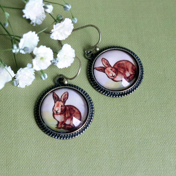 Easter Bunny Simple Glass Cabochon Earrinngs