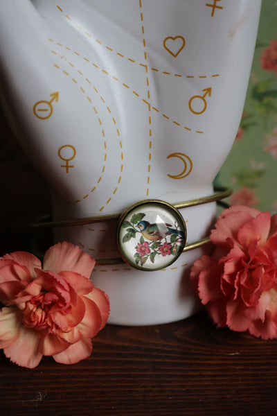 Bluebird Adjustable Charm Bracelet / Bangle in Antique Brass