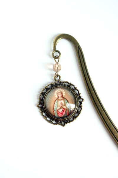 Our Lady of the Stars, Madonna of Guadalupe Glass Cabochon Brass Book Hook / Bookmark