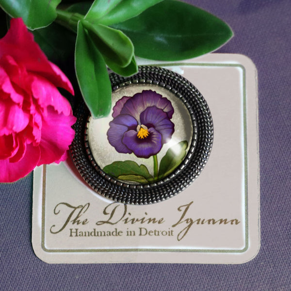 Purple Pansy Flower Vintage Inspired Pin Brooch