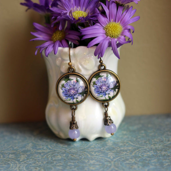 Purple Aster Vintage Inspired Drop / Dangle Earrings