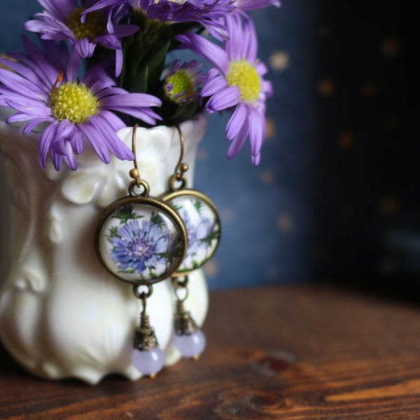 Purple Aster Vintage Inspired Drop / Dangle Earrings