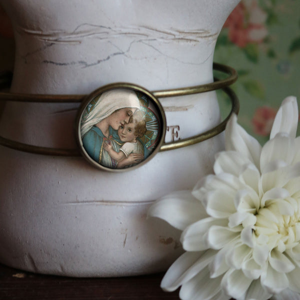 Mother Mary with the Christ Child Cuff Bracelet