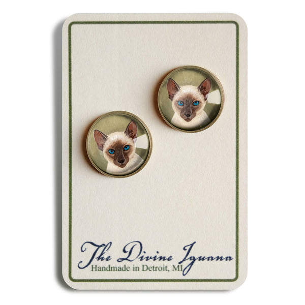 Siamese Cat Vintage Inspired Stud Earrings