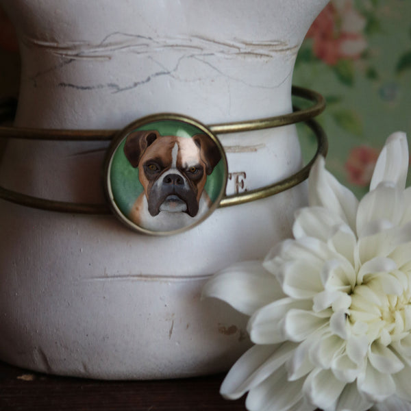 Best Friends Boxer Dog Cuff Bracelet Antique Brass