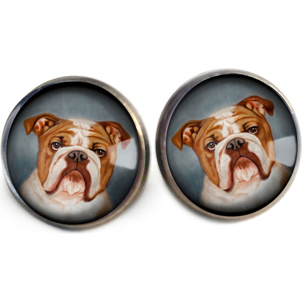 English Bulldog Vintage Inspired Stud Earrings