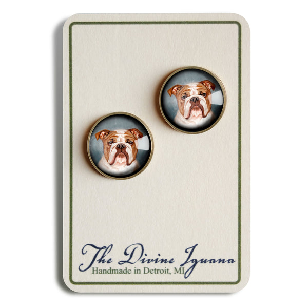 English Bulldog Vintage Inspired Stud Earrings