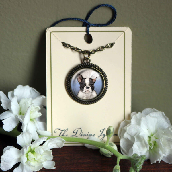 Pied French Bulldog Large Pendant Necklace