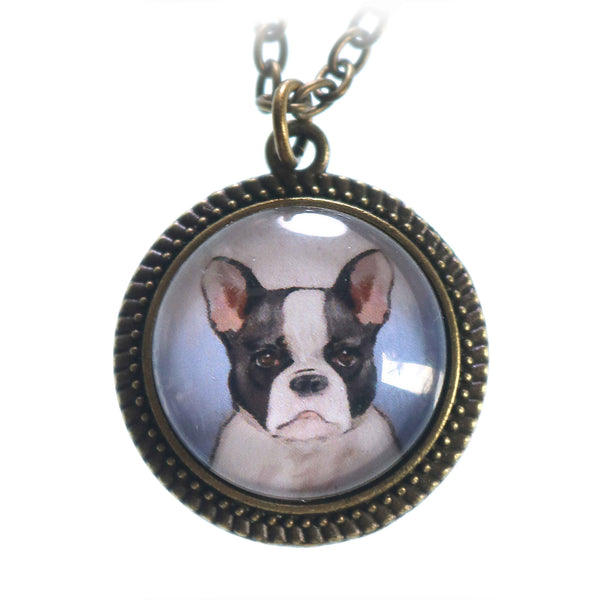 Pied French Bulldog Large Pendant Necklace