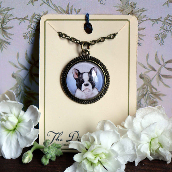 Pied French Bulldog Large Pendant Necklace