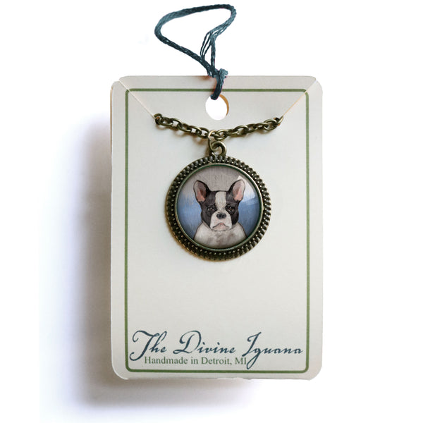 Pied French Bulldog Large Pendant Necklace