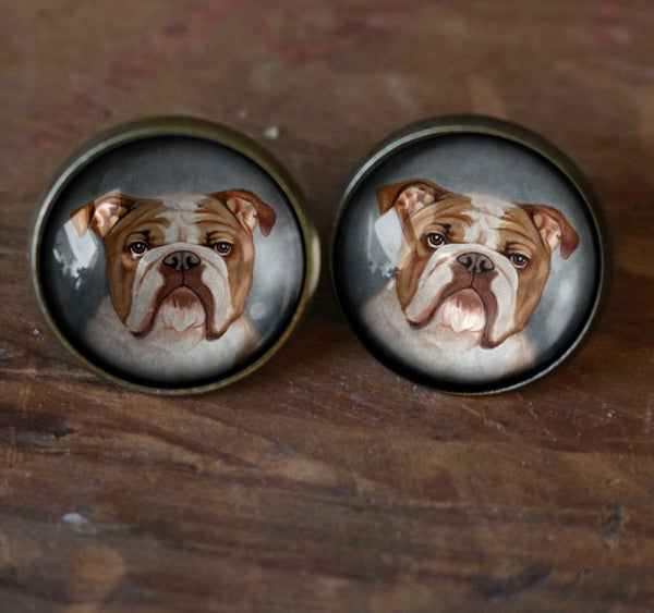 English Bulldog Vintage Inspired Stud Earrings