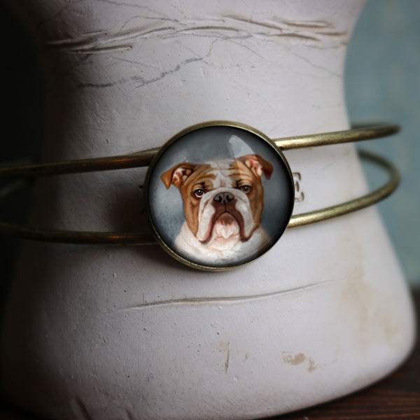 Best Friends Bulldog Cuff Bracelet Antique Brass