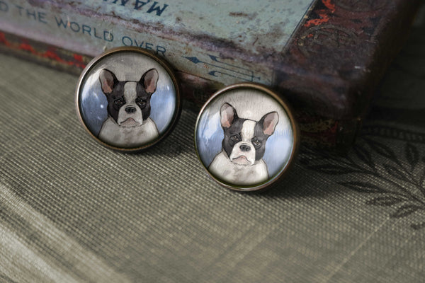 French Bulldog Vintage Inspired Stud Earrings