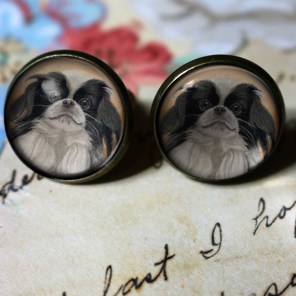 Japanese Chin Dog Vintage Inspired Stud Earrings