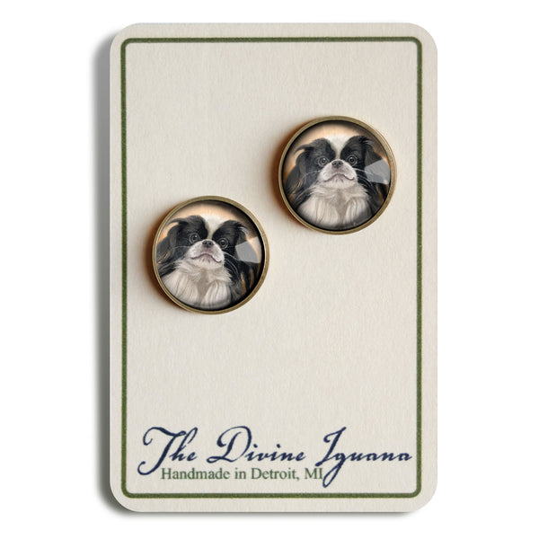 Japanese Chin Dog Vintage Inspired Stud Earrings