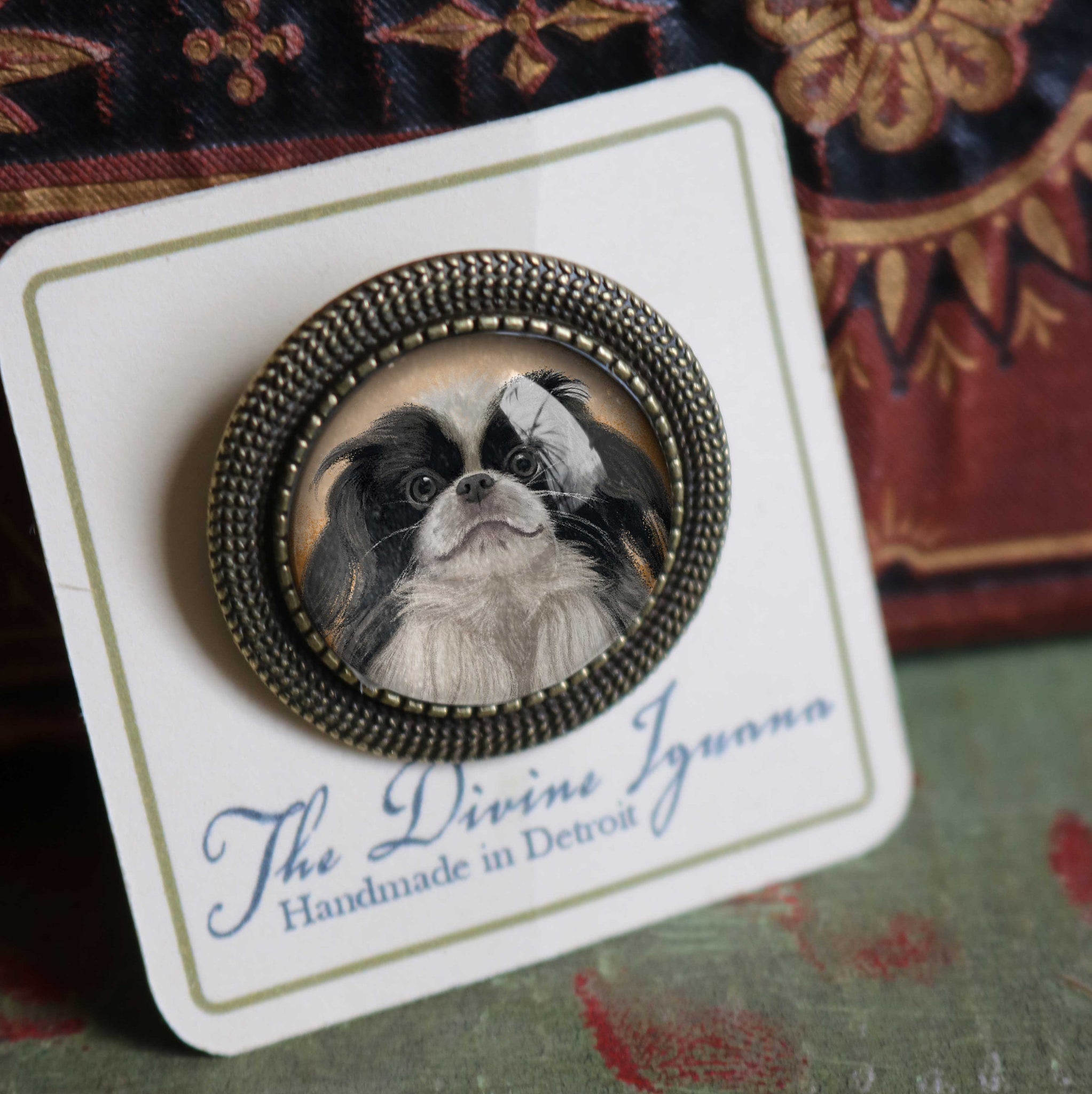 Japanese Chin Dog Vintage Inspired Pin Brooch