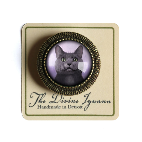 Russian Blue Cat Vintage Inspired Pin Brooch