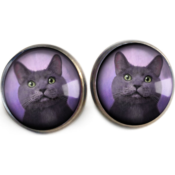 Russian Blue Cat Vintage Inspired Stud Earrings