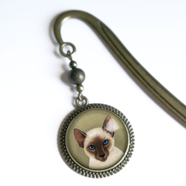 Siamese Cat Glass Cabochon Brass Book Hook / Bookmark