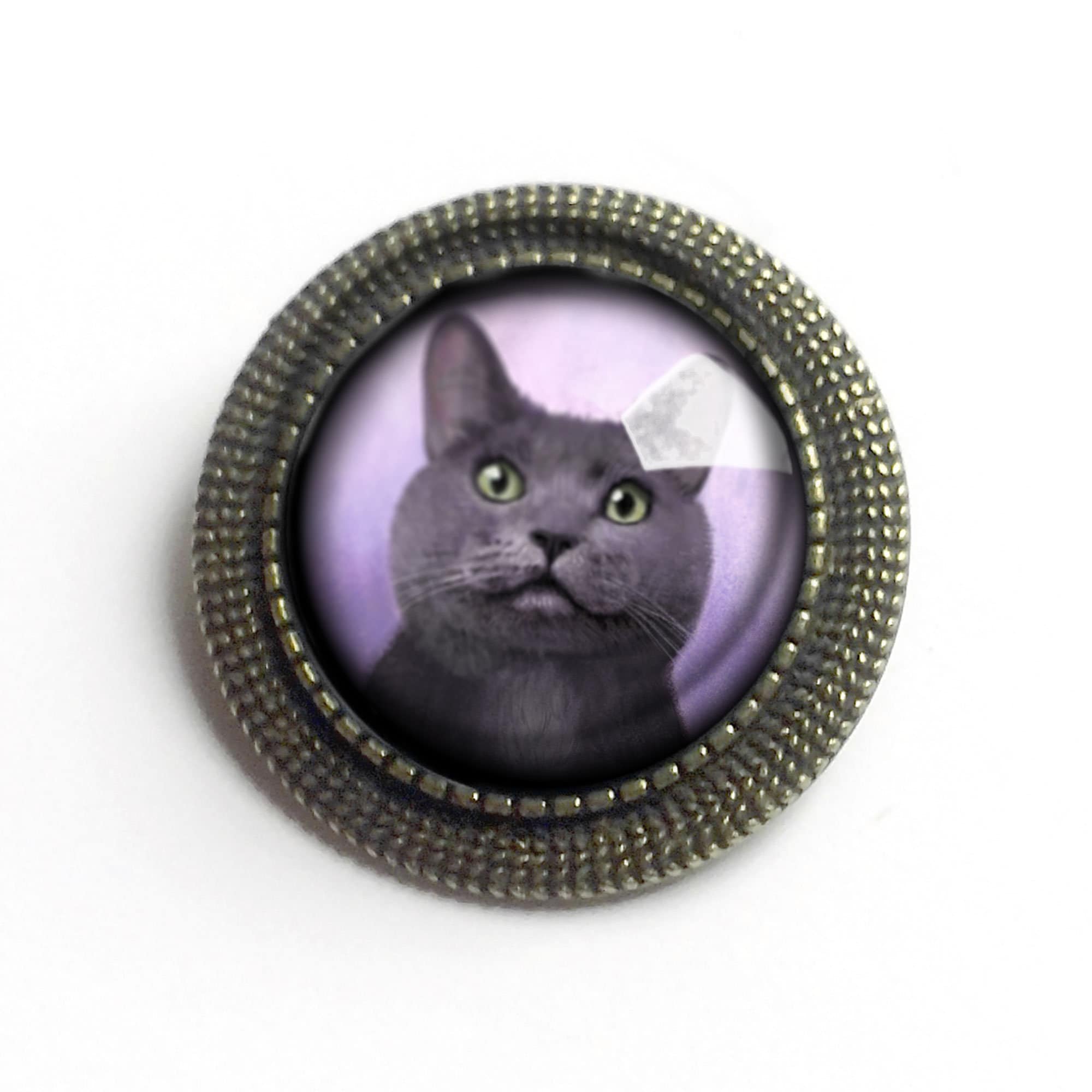 Russian Blue Cat Vintage Inspired Pin Brooch